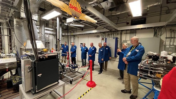 The team gets a tour of the engine test facility. Photo courtesy of Jeff Simon.