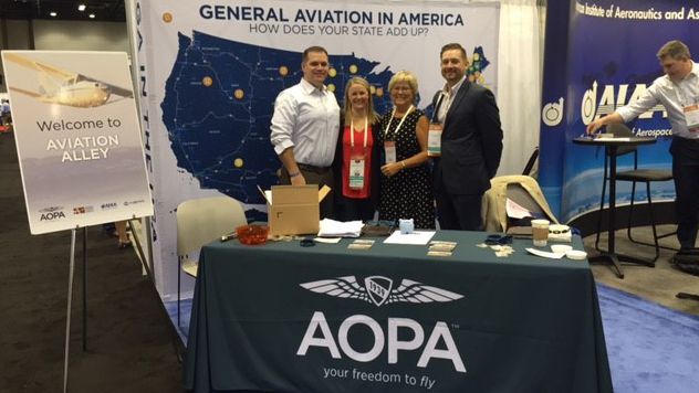 AOPA Government Affairs staff members Jared Esselman, Melissa McCaffrey, Dawn Veatch, and Sean Collins represent aviation at the National Conference of State Legislatures.