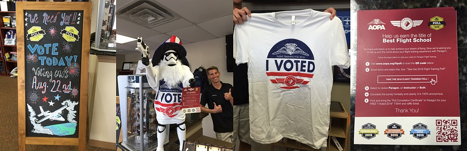 Paragon Flight's Christopher Schoensee invested in red, white, and blue 'I Voted' t-shirt giveaways to build support for the 2016 AOPA Flight Training Poll. Photos courtesy of Christopher Schoensee.