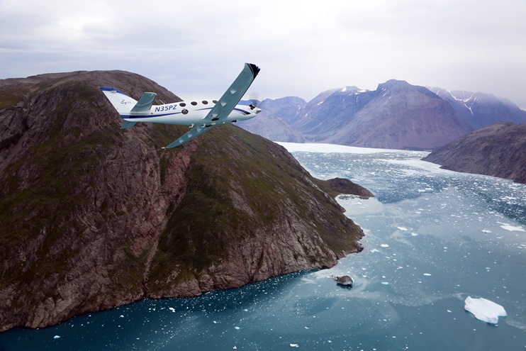 Icy fjords created a dramatic view as the flights departed Greenland bound for Reykjavik, Iceland. Photo by Jean-Marie Urlacher, courtesy of Epic Aircraft.
