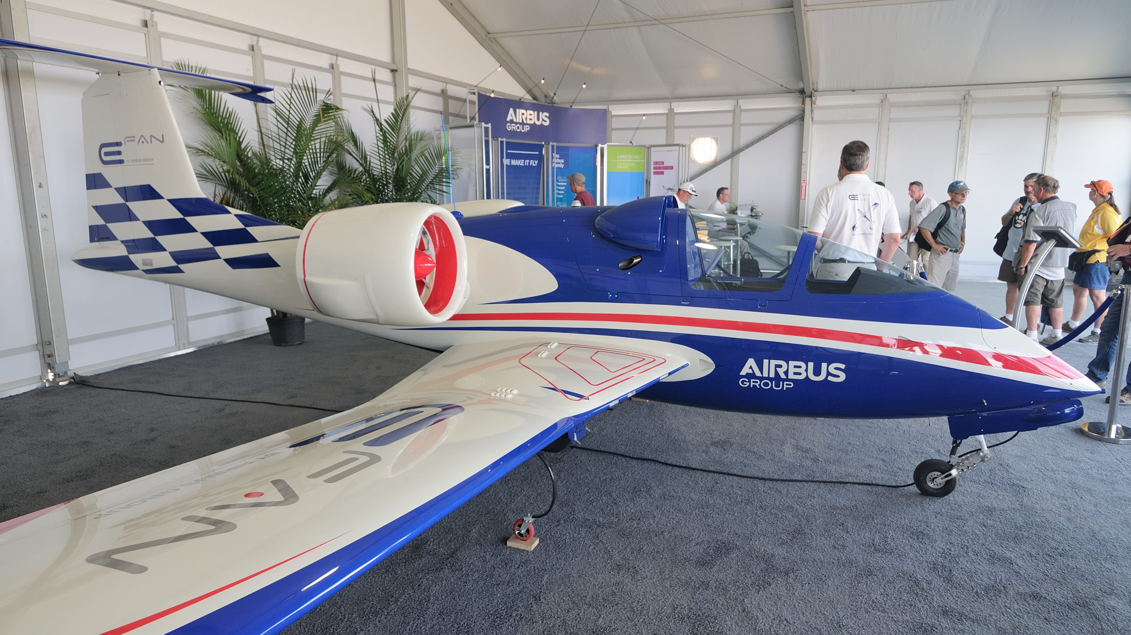 Airbus exhibited its E-Fan electric airplane at EAA AirVenture 2016. Photo by Mike Collins.