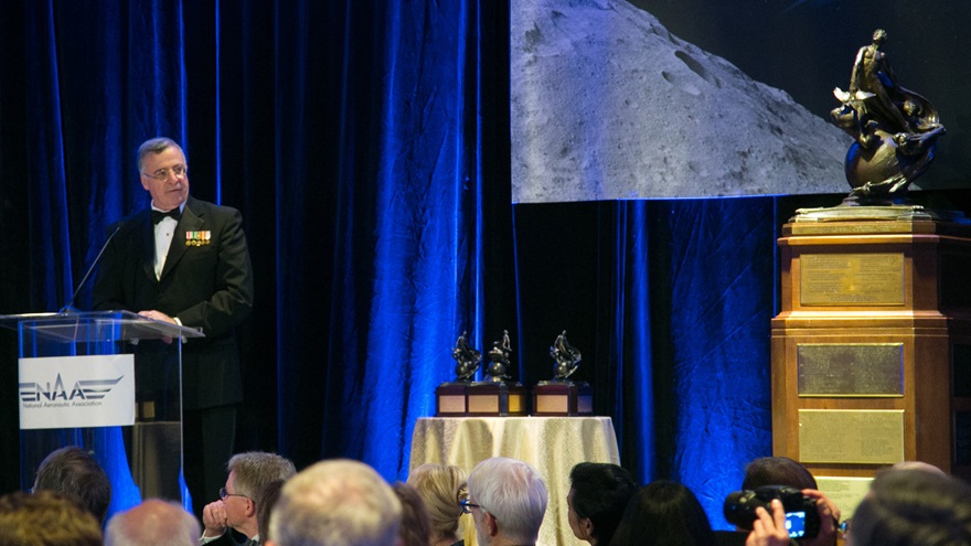 Jonathan Gaffney speaks at the 2015 Robert J. Collier Trophy dinner. Photo courtesy of the National Aeronautic Association.