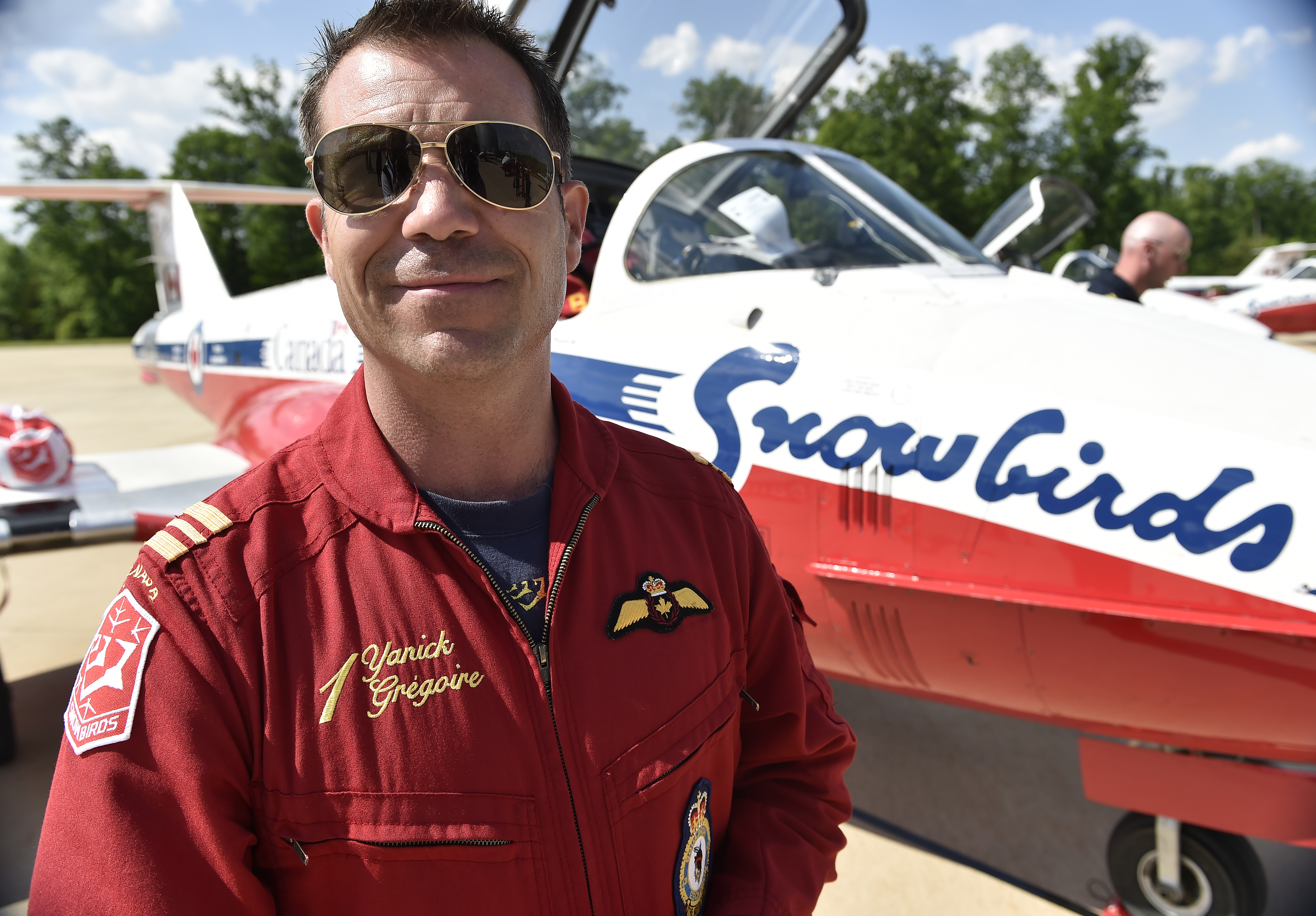 Snowbirds Major Yanick 'Crank' Gregoire led a nine-ship flyover of Washington, D.C. as a friendship salute to the United States. Photo by David Tulis.                                                                                  