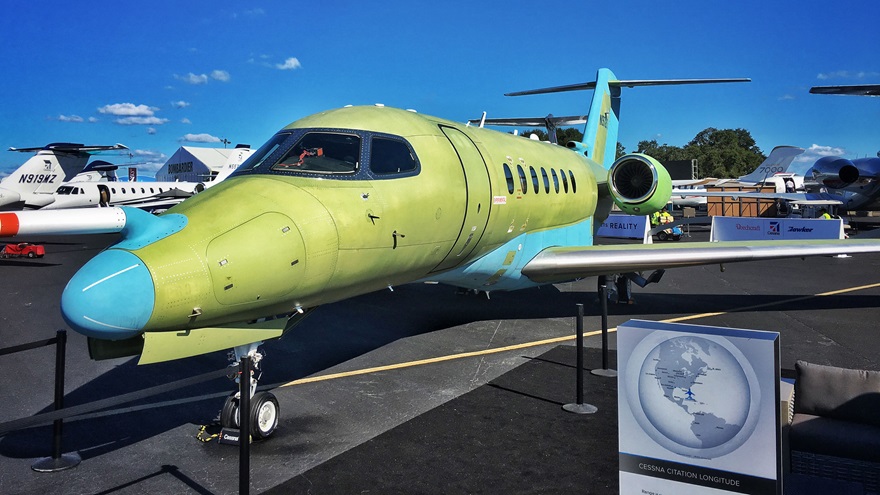 The Cessna Longitude is on display at the National Business Aviation Association's annual convention in Orlando, Florida. Photo by Al Marsh.