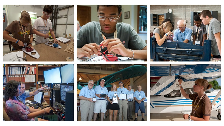 The five-day Young Aviators Program encourages campers to learn STEM concepts by hand-fashioning airplane parts but adds classroom learning, simulator training, and flight training to keep things fun and interesting. Photos courtesy of Phillip Fountain/Young Aviators Program. Composite by AOPA staff.