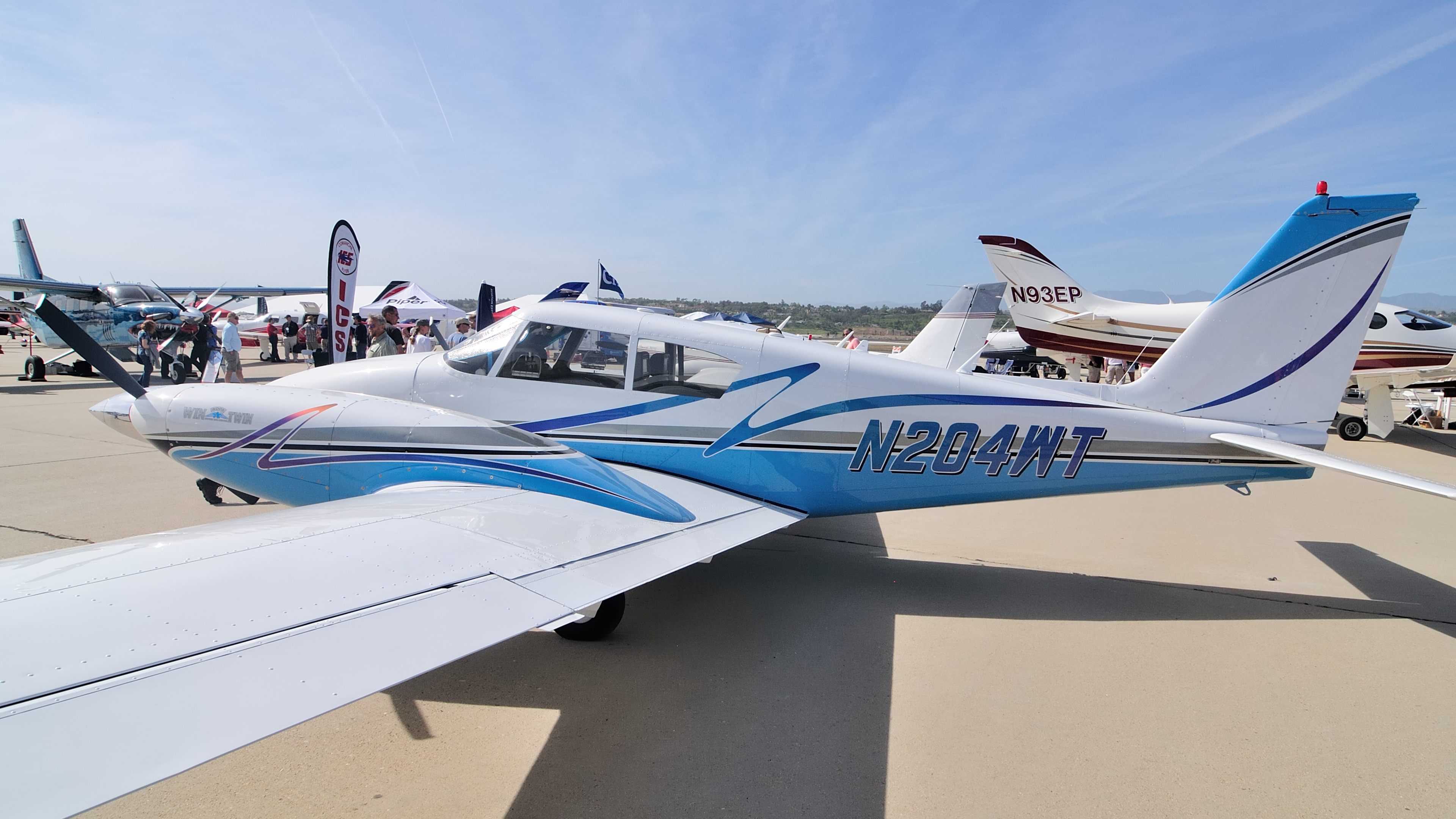 A familiar face at the Camarillo Fly-In is AOPA's 2004 Win a Twin Sweepstakes Piper Twin Comanche. It represented the International Comanche Society in the aircraft static display. Photo by Mike Collins.