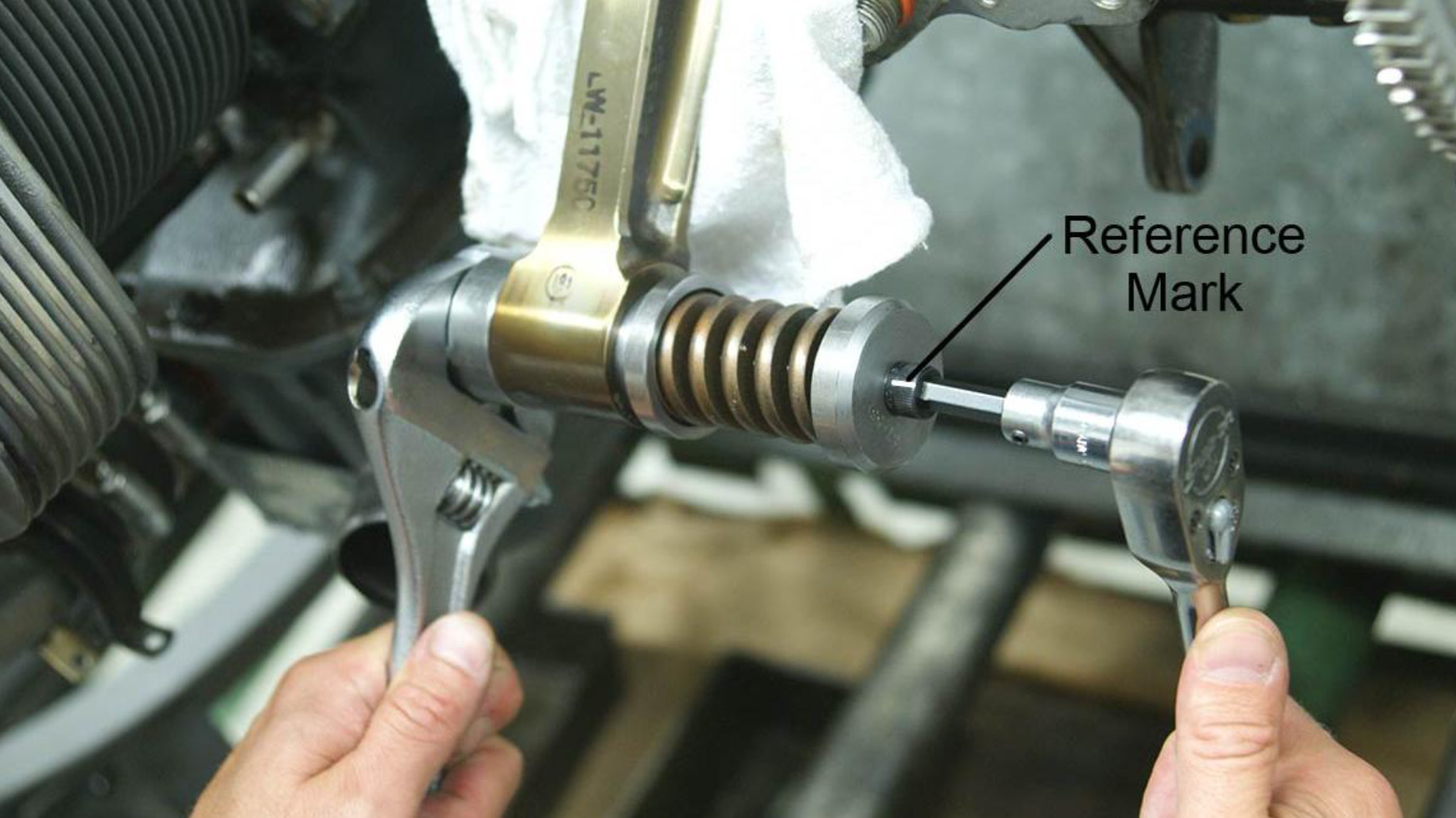 This photo from Lycoming Mandatory Service Bulletin 632B issued Aug. 4, 2017, illustrates one of the steps in the required inspection of the connecting rod assembly for affected engines. Lycoming photo.