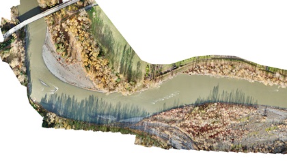 An orthomosaic map (scaled down for web viewing) of a half-mile section of the Nooksack River in Everson, Washington, taken Nov. 15 by Roboticists Without Borders unmanned aircraft pilots Jarrett Broder and Mike McDaniel of Florida State University. This is one type of data product that has been widely utilized in disaster response.