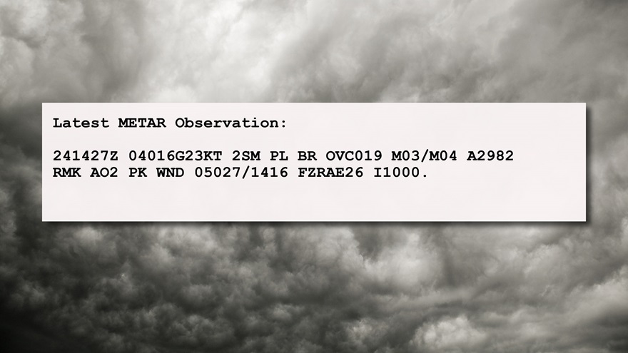 An example of a METAR detailing severe weather. Graphic by AOPA staff.