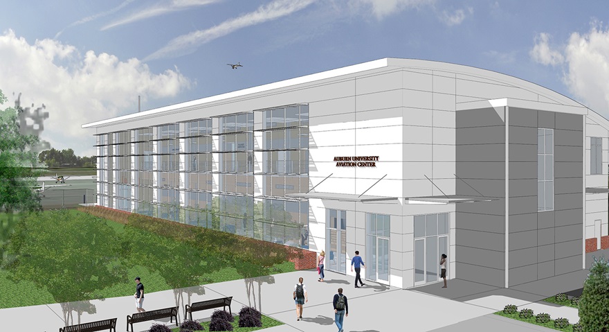 Auburn University Regional Airport will be the site for a new $8.7 million aviation education facility, seen in this artist rendering. Photo courtesy of Auburn University.