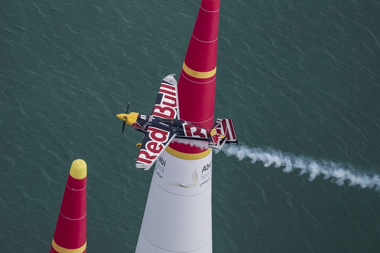 Martin Sonka of the Czech Republic won the first stage of the Red Bull Air Race World Championship in Abu Dhabi, United Arab Emirates on Feb. 11. Photo by Joerg Mitter / Red Bull Content Pool.