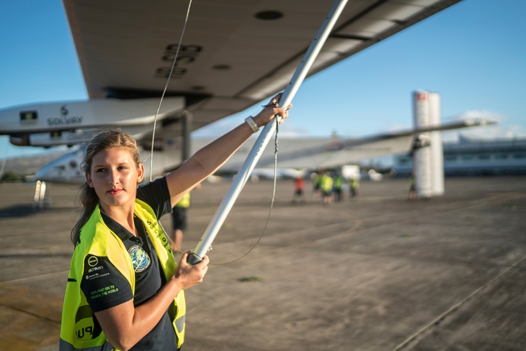 Covestro electrical engineer Paige Kassalen was one of 90 people on the ground-breaking Solar Impulse II team and she was recently named to Forbes "30 Under 30" Class of 2017 in Energy. Photo courtesy of Jean Revellard/Rezo