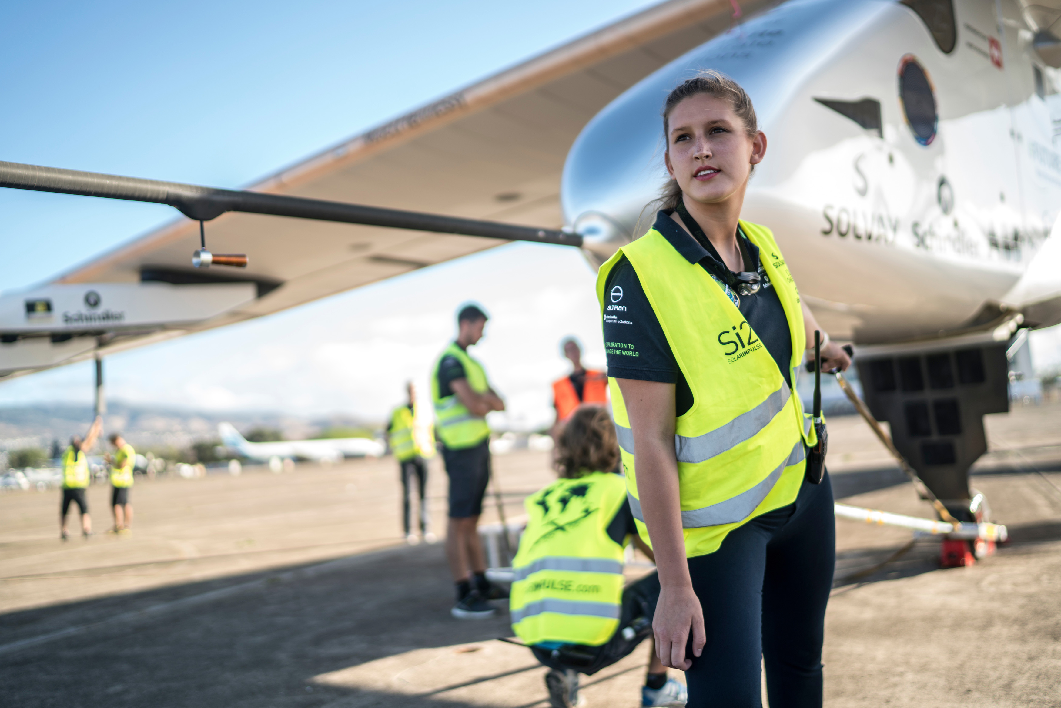 Paige Kassalen works on the ground crew for Solar Impulse II. Photo courtesy of Jean Revellard/Rezo