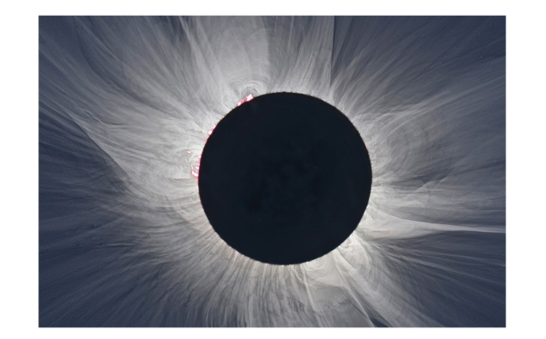 The sun’s corona, helmet streamers, prominences, polar flumes, and coronal loops can be seen In this total solar eclipse photo provided by NASA. Photo courtesy of S. Habbal, M. Druckmuller, and P. Aniol, NASA.