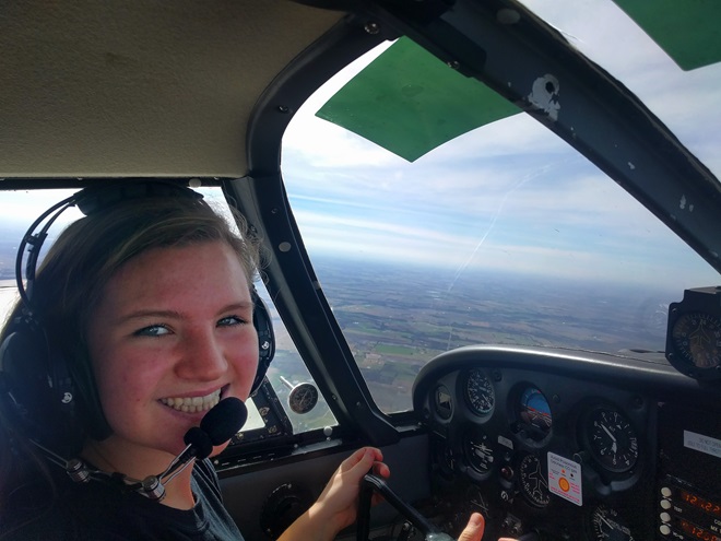 Student pilot Lauryn Spinetta experienced an engine emergency during a routine training flight in her Piper Cherokee PA-28 160. Photo courtesy of Lauryn Spinetta.