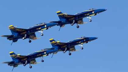 The U.S. Navy Blue Angels, seen here at EAA AirVenture in 2017, will perform at the Joint Base Andrews Air Show. Photo by Jim Moore.