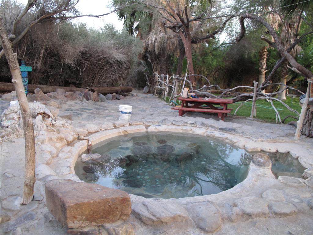 One of the clothing-optional hot springs just a short walk from the uncharted 1,350-foot Chicken Strip, which is at 36°48′24″N 117°46′54″W. The strip is operated by the National Park Service and maintained with help from Recreational Aviation Foundation (RAF) volunteers.