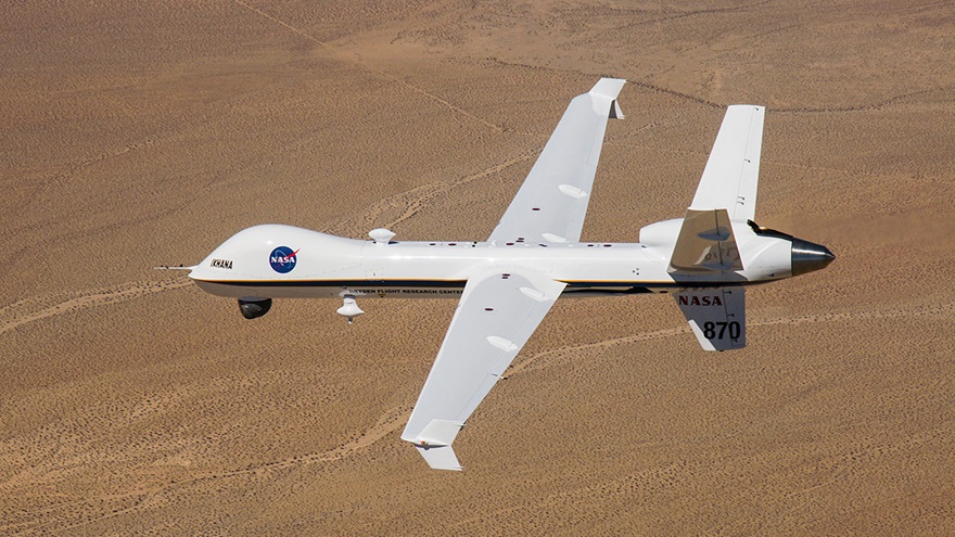 NASA used the Ikhana unmanned aircraft system, a research version of the General Atomics MQ-9 Predator B, to test and validate standards that will govern integration of this and similar unmanned aircraft into the National Airspace System. Photo courtesy of NASA. 