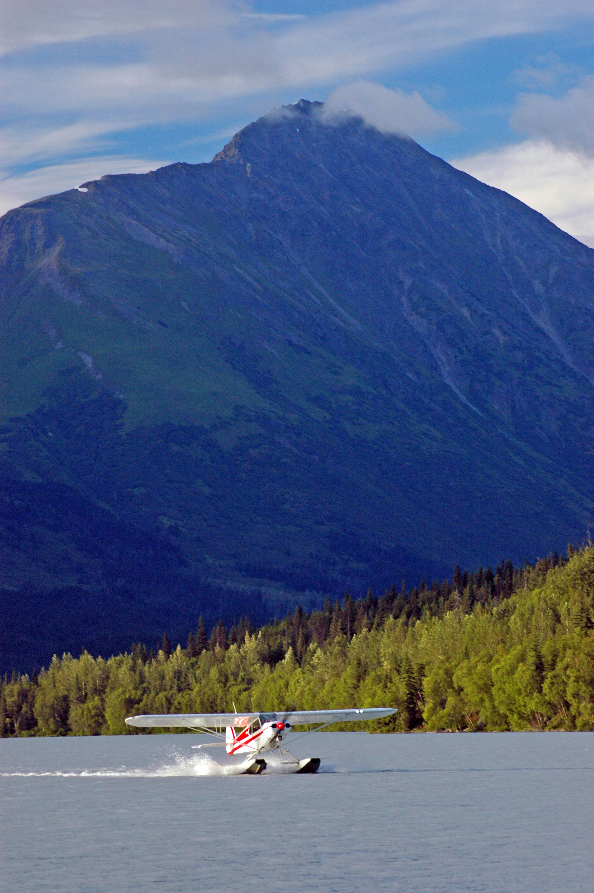 Summer days in Alaska are long and offer more time for training. This photo of a student landing at Upper Trail Lake was taken just before 9 p.m. Photo by Crista Worthy.