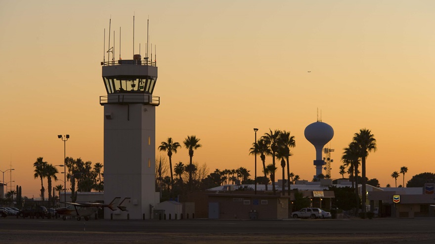 Air traffic control tower photo by Mike Fizer.