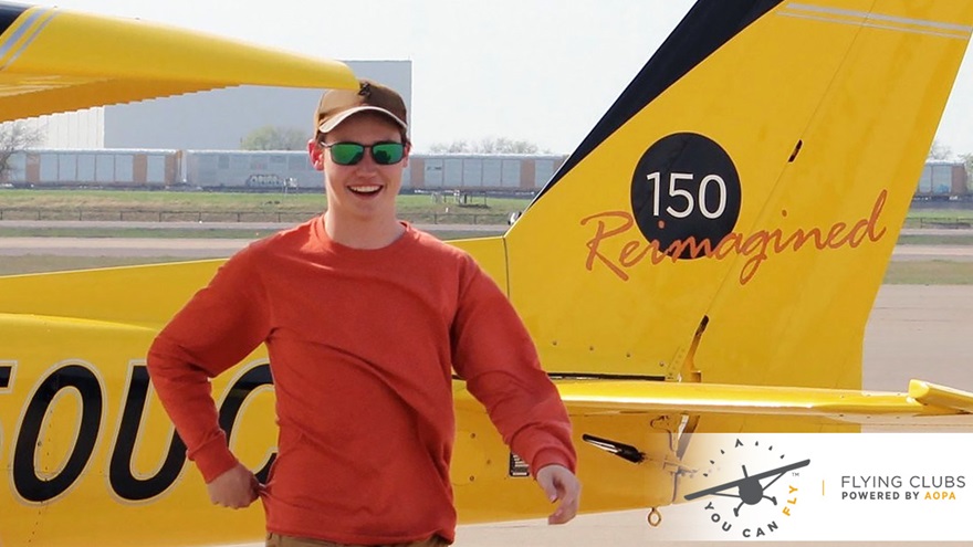Flight student Josh Chastain is the first solo from the Nate Abel Flying Club in Fort Worth, Texas. The club won the 2016 AOPA’s Flying Club 150 Giveaway in which it was awarded a Reimagined Cessna 150.