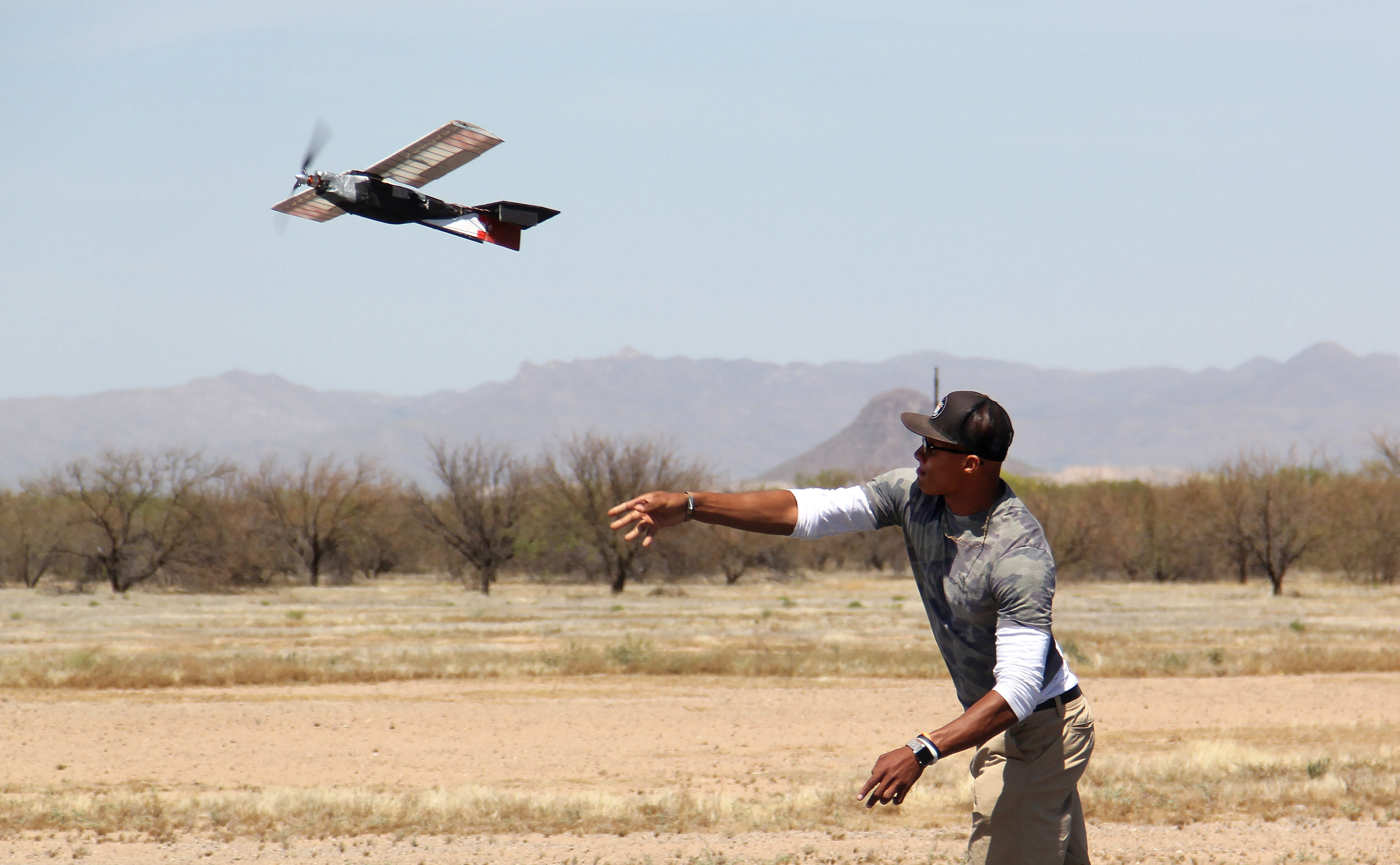Former University of Tennessee quarterback Joshua Dobbs throws a model aircraft in the Design/Build/Fly American Institute of Aeronautics and Astronautics (AIAA) competition in Tucson, Arizona. Photo courtesy of AIAA.