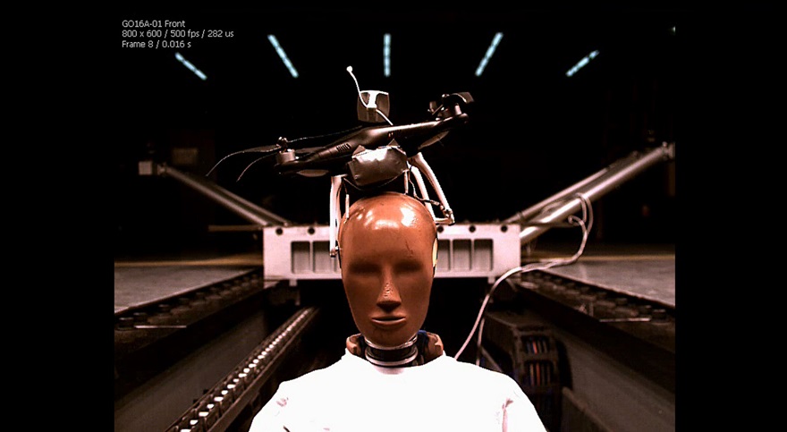 Automotive safety literature, and crash test dummies, were used to assess the impact energy and injury risk of a drone hitting a person. FAA photo. 