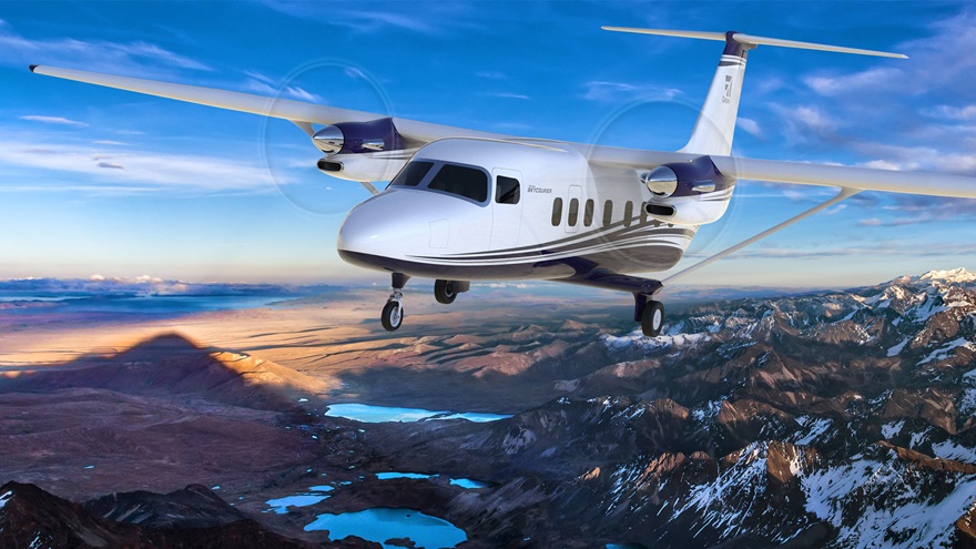 The Cessna SkyCourier 408 is a high-wing, twin-engine, turboprop design that can haul people or cargo and is based on the popular single-engine Cessna Caravan utility aircraft. Photo courtesy of Cessna/Textron Aviation.