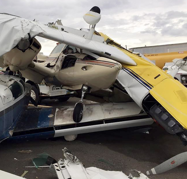 Hurricane Maria’s fierce winds left aircraft on Isla Grande tangled and torn. Photo courtesy of the Civil Air Patrol.