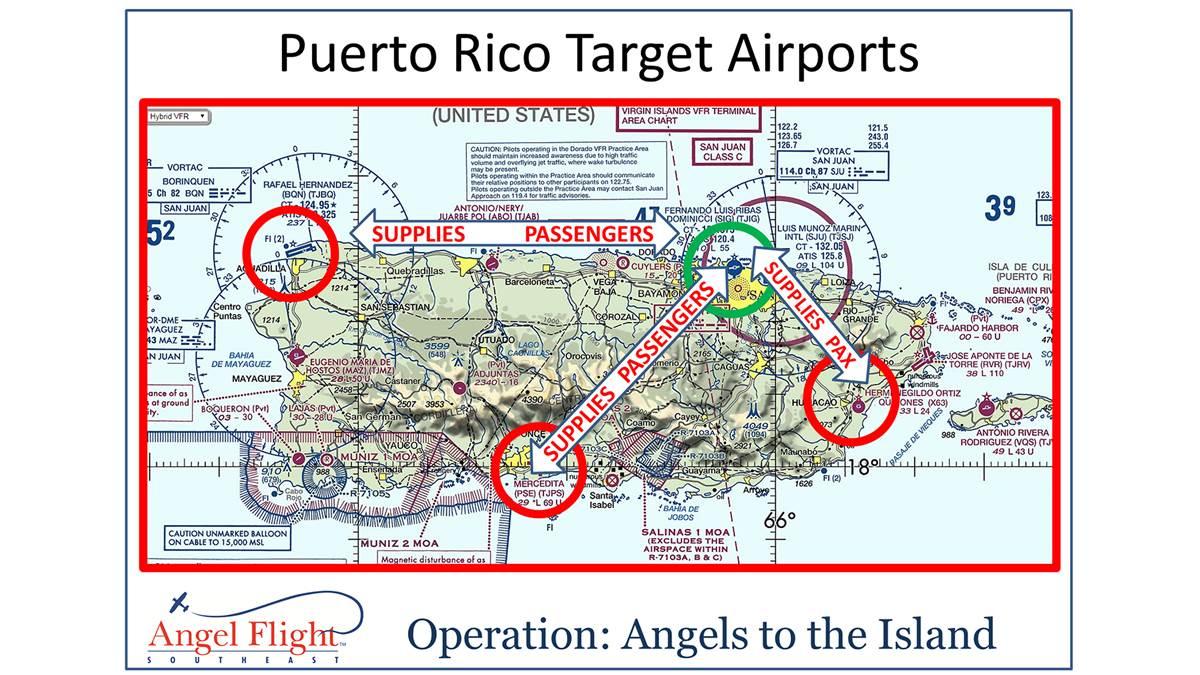 Angel Flight Southeast is coordinating humanitarian aid missions to Puerto Rico as part of the organization’s “Angels to the Island” outreach. Photo courtesy of Angel Flight Southeast. 