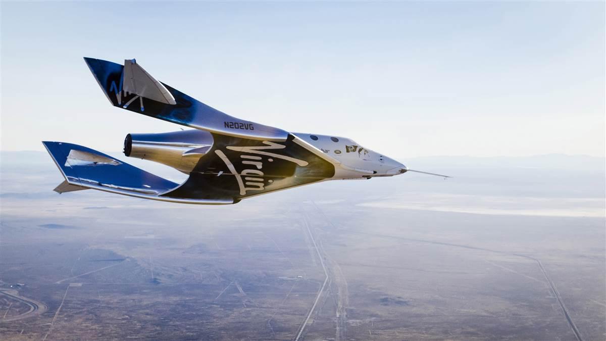 Virgin Spaceship Unity glides for the first time after being released from Virgin Mothership Eve over the Mojave Desert on Dec. 3, 2016. Photo courtesy of Virgin Galactic. 