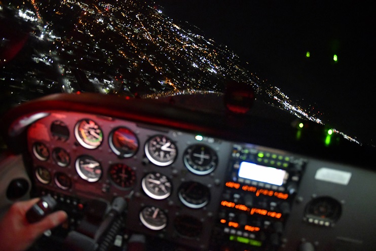 Night flying requires different skills from daytime flight operations, in Frederick, Maryland. Photo by David Tulis.