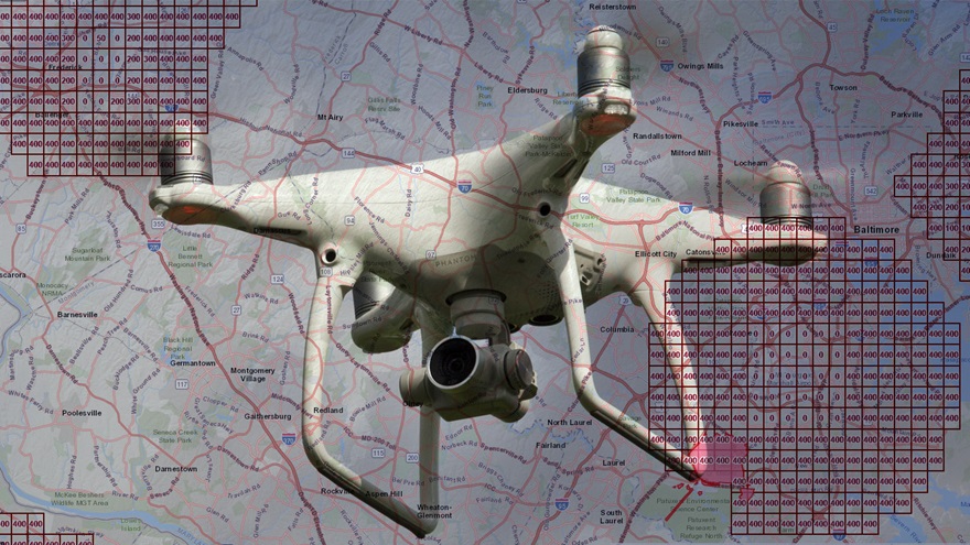 The FAA has published hundreds of "grids" depicting the maximum allowable altitudes for unmanned aircraft operations near airports. Composite image made from FAA facility map screen shot and AOPA file photo. 