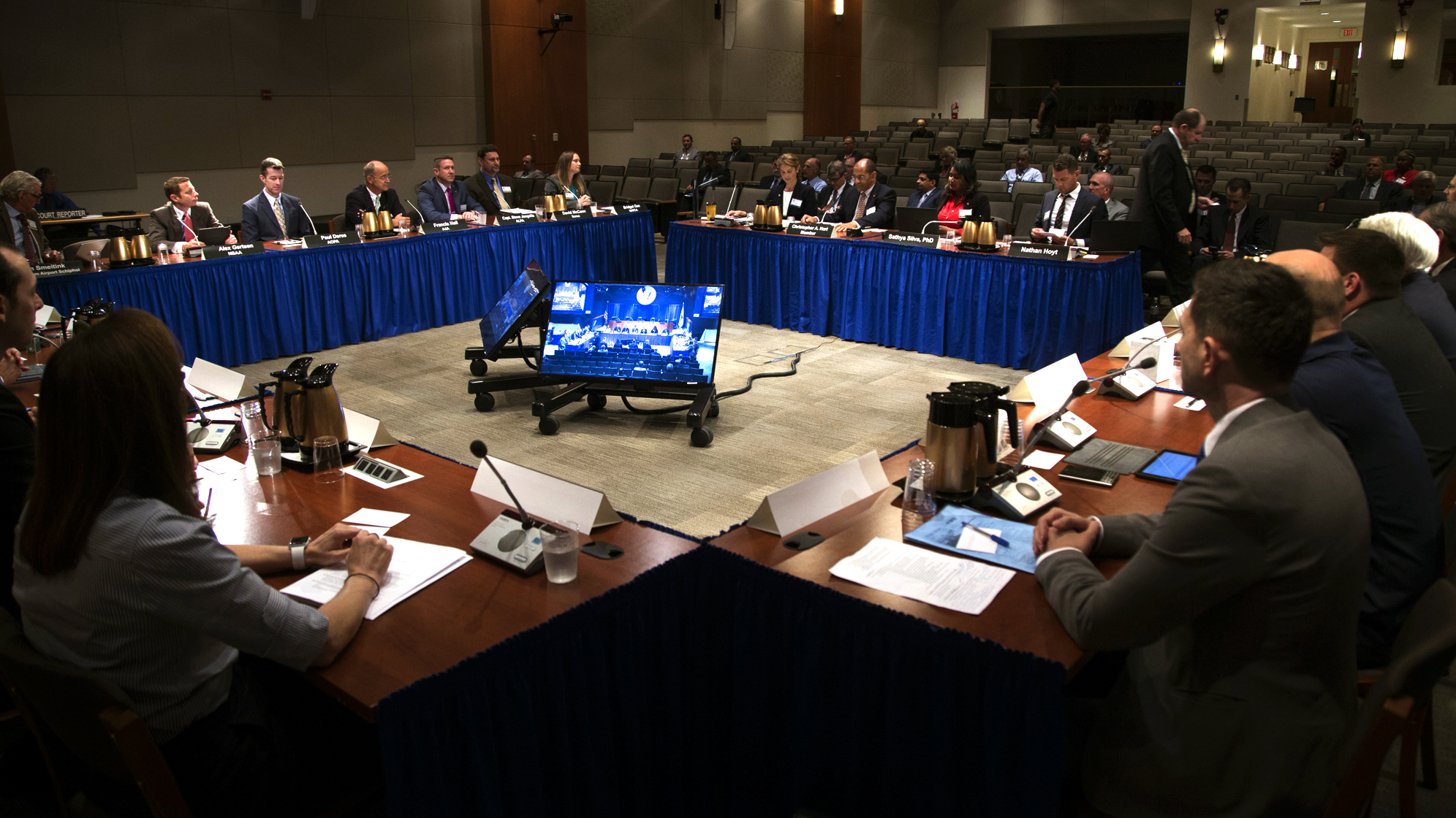 Rountable discussion during the NTSB's two day forum, 'Runway Incursion Safety Issues, Prevention, and Mitigation'. Photo courtesy of the NTSB.