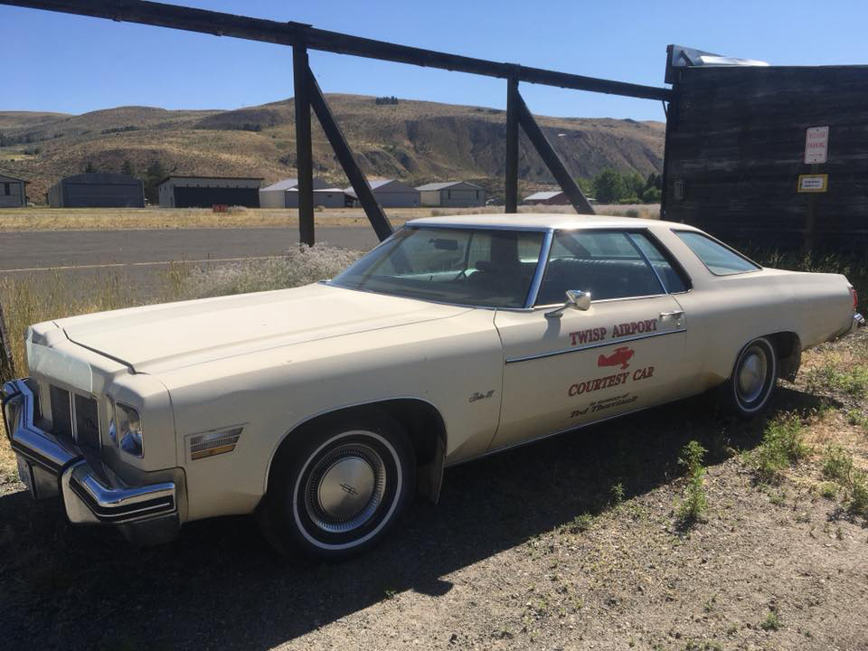 This car is standing by for visitors to Twisp Airport in Twisp, Washington. Photo by Perry Chinn, via Facebook. 