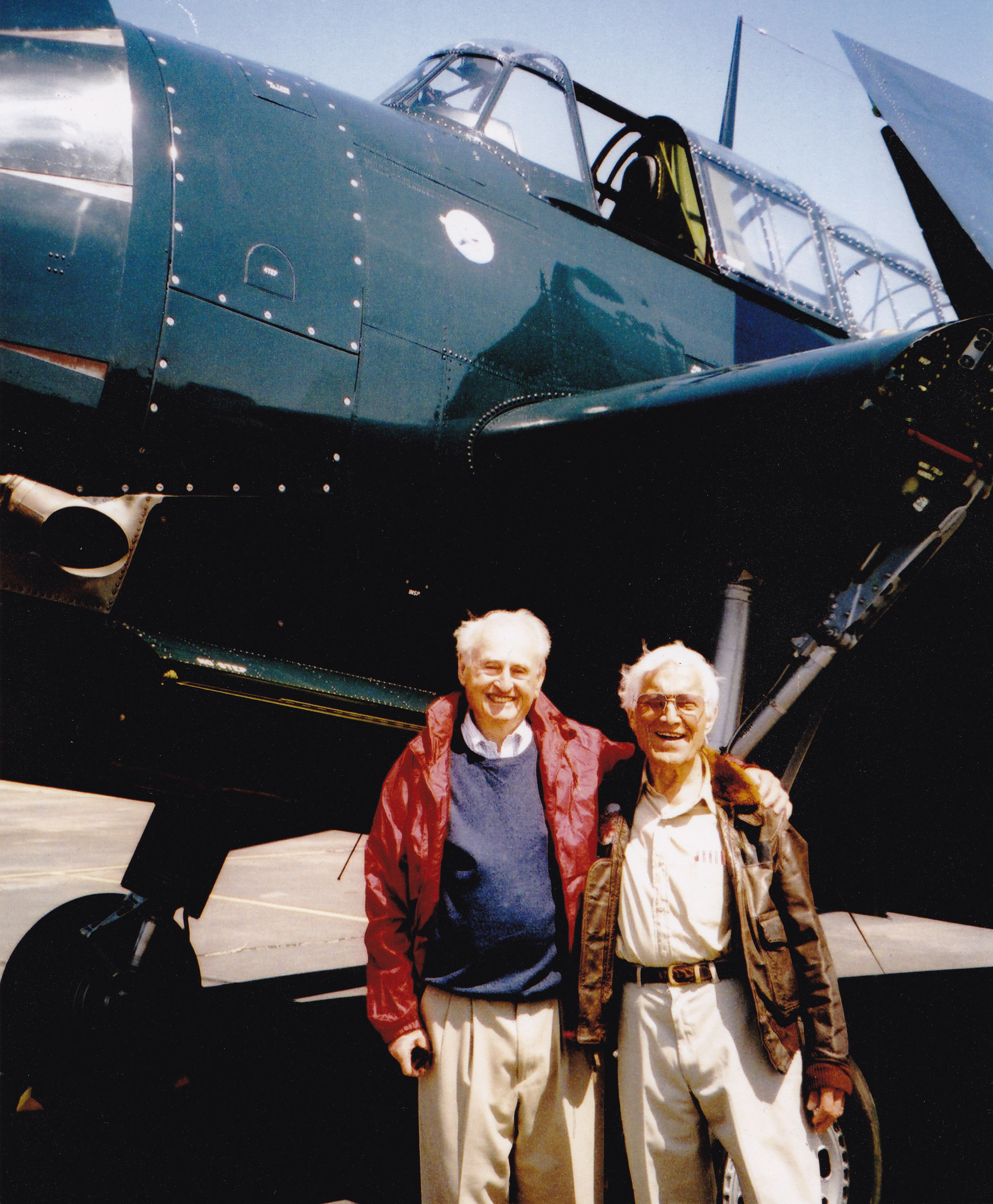You can also buy a ride for a veteran. My friend, the late Robbie Robinson (at left), a TBM Avenger pilot in WWII, got a ride in a TBM in 2005 here in Idaho. “It brought back a lot of memories, good and bad!” he said. But he talked about that ride for the rest of his life. He is pictured here with his friend, the late Nat Adams of Boise, Idaho, who piloted a Hellcat during WWII, earned the Distinguished Flying Cross (twice!) plus other medals, and saved the life of George H.W. Bush after Bush was shot down. Photo courtesy Robbie Robinson.