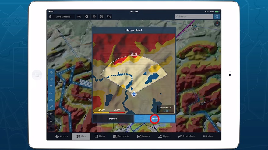 ForeFlight version 10.1 now includes terrain and obstacle warnings, one of many new features incorporated in the popular electronic flight bag application. Image courtesy of ForeFlight via YouTube.