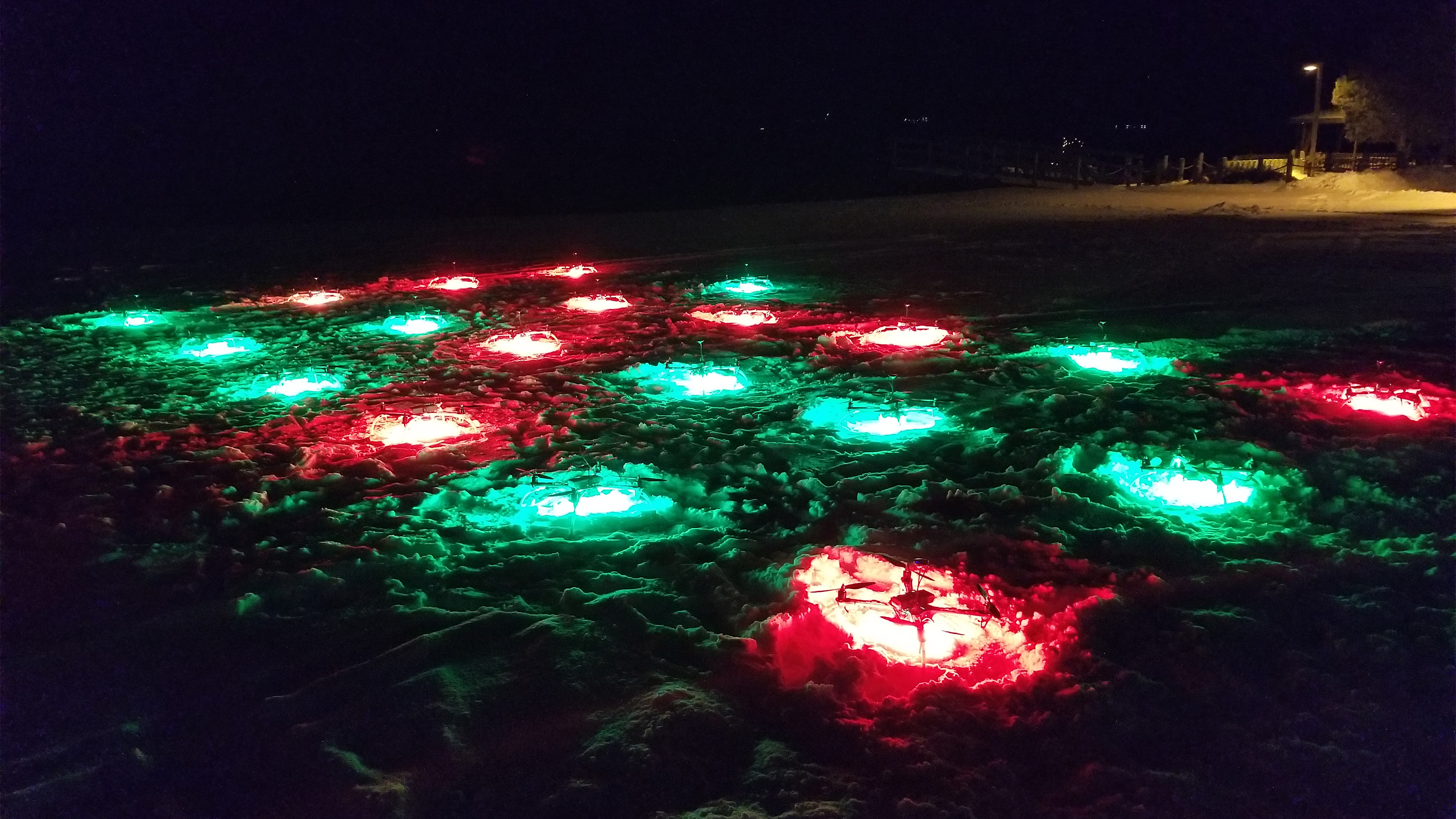 These custom drones have bright LEDs that can create virtually any color in the RGB spectrum. Photo courtesy of the Great Lakes Drone Company.