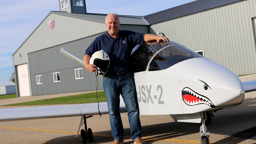 John Monnett, pictured here with a SubSonex JSX-2 after completing its first flight in October 2015, retired from the company June 2. Photo courtesy of Sonex Aircraft. 