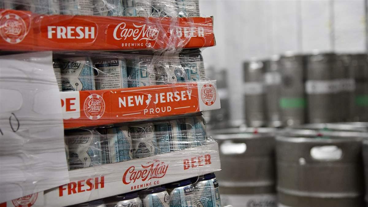 'New Jersey proud' is the slogan stamped on cases of beer at the Cape May Brewing Co. in Cape May, New Jersey. Photo by David Tulis.                                                          