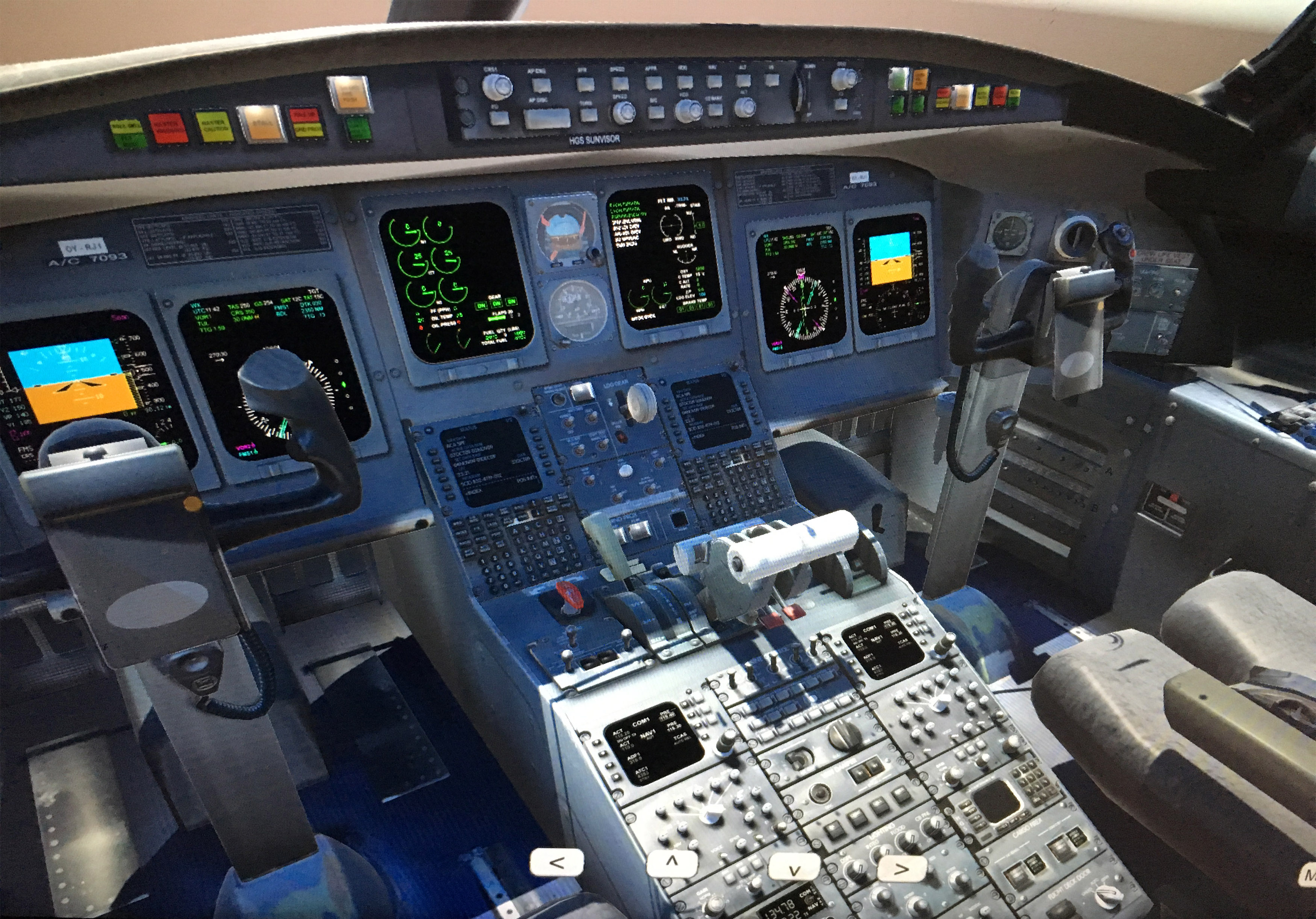 A CRJ200 jet cockpit is depicted in augmented reality technology at the Western Michigan College of Aviation. Photo courtesy of Lori Brown, Western Michigan College of Aviation. 