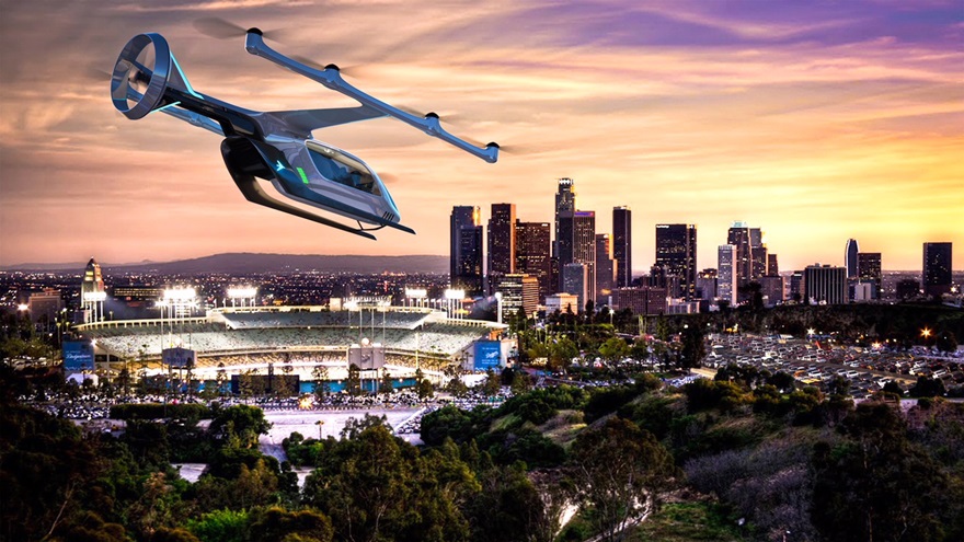 Embraer unveiled its concept for an electric, vertical takeoff and landing concept aircraft May 8 during the Uber Elevate Summit in Los Angeles. Image courtesy of Embraer.