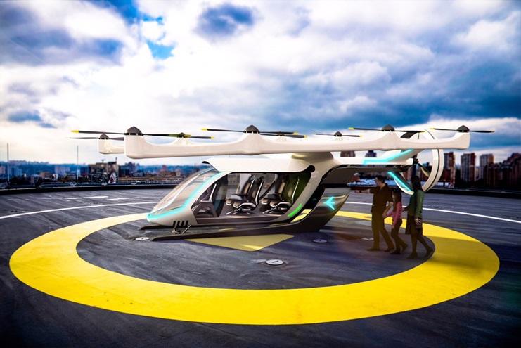Embraer X is among several aircraft makers seeking to create flying taxis for rooftop-to-rooftop service in cities. Image courtesy of Embraer. 