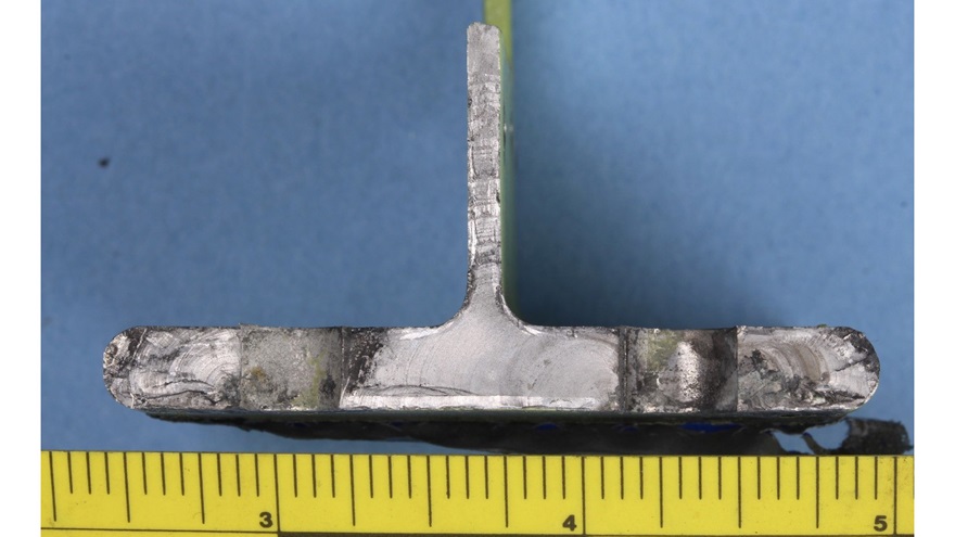 In this April 10 photo taken at the NTSB Materials Laboratory, fracture features consistent with metal fatigue can be seen in the aft spar web doubler of the Piper PA-28R-201 involved in the fatal, April 4 crash near Daytona Beach, Florida. NTSB Photo.