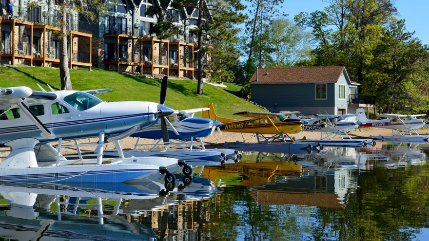 Floatplanes beach at Gull Lake, Minnesota, for the Minnesota Seaplane Pilots Association's annual safety weekend May 18 to 20. Photo by Kyle Lewis.