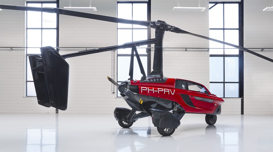 The PAL-V Liberty flies as a gyrocopter, with a rotor and vertical stabilizer assembly that fold for street use in a few minutes. Photo courtesy of PAL-V International. 