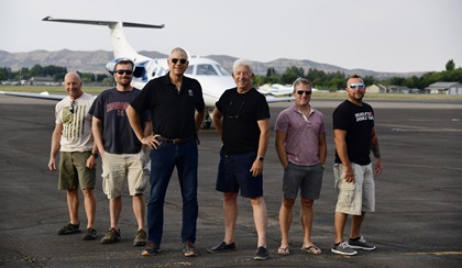 Pilots Gary Black, Dennis Haber, and Gregg Guider join military veterans after an OARS whitewater rafting trip to Vernal, Utah, organized by Cirrus pilot Tim Valentine as a means to salute them for their service. Photo by David Tulis.