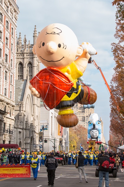 The lovable Charlie Brown floats by with his red kite in hand. Photo courtesy of Macy's Parade.