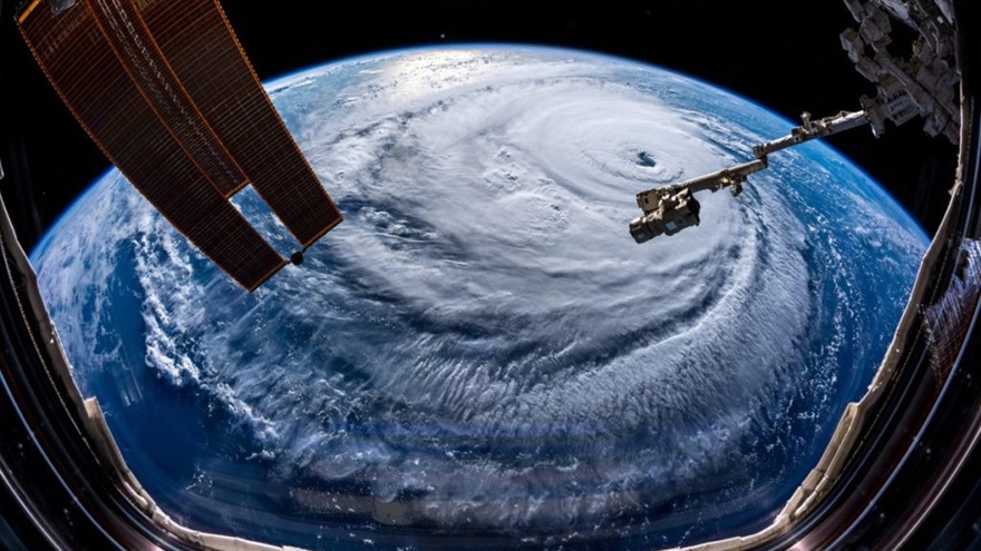 Alexander Gerst, an EU scientist on the International Space Station, captured the immense breadth of Hurricane Florence using a super wide-angle lens while the station passed above the storm. Photo courtesy of NASA.