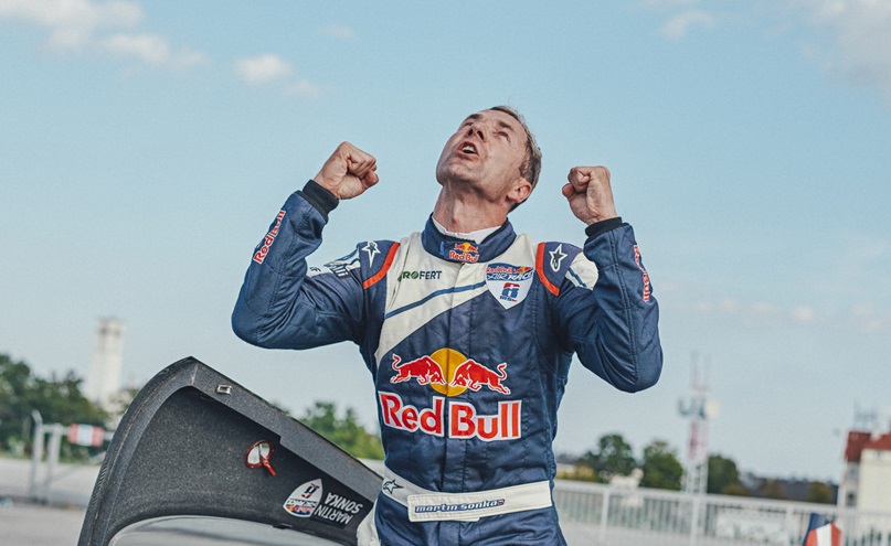 Martin Sonka of the Czech Republic celebrates after the finals at the sixth round of the Red Bull Air Race World Championship in Wiener Neustadt, Austria, Sept. 16. Photo by Balazs Gardi/Red Bull Content Pool.